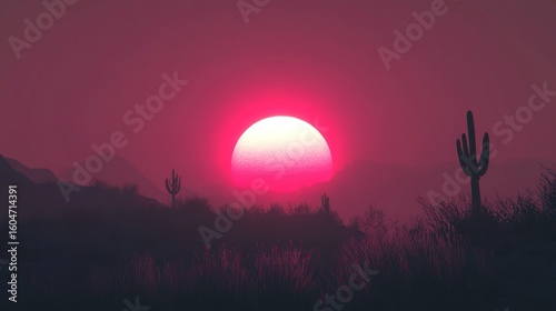 Vivid sunset over desert landscape