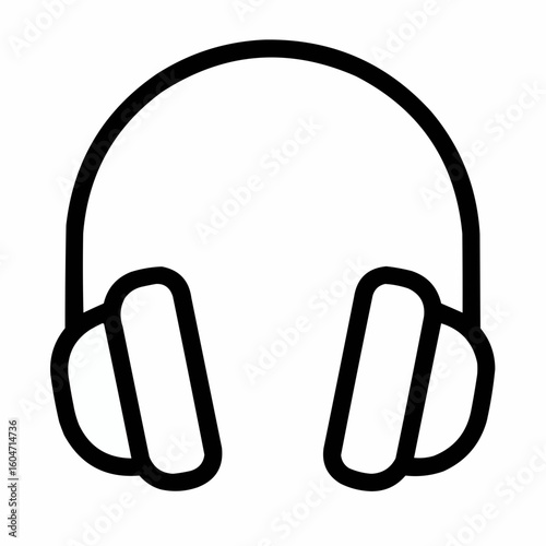 Headphones. Minimalist over-ear headphones with single curved headband and oval earcups. No inner texture, pure outline.