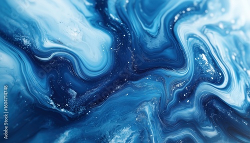 Liquid Marble Abstract Surfaces In A Blue Acrylic Pour: A Stunning Display Of Artistic Fluidity And Elegance In Abstract Art.