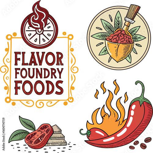 Colorful Food, Isolated Elements Vector