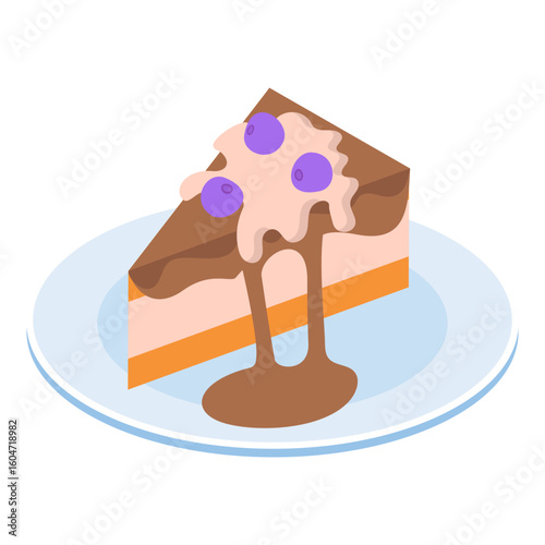 Japanese cheesecake with raspberry jam isometric Concept, Custard desserts vector design, Oriental cuisine symbol, Top dishes recipes Sign, Food exploration illustration 