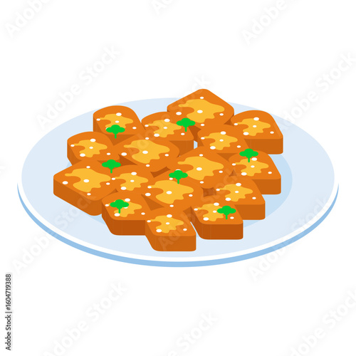 Teriyaki duck isometric Concept,  Japanese stir frying meat vector design, Oriental cuisine symbol, Top dishes recipes Sign, Food exploration illustration 