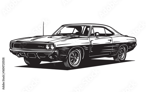 vintage muscle car engraving vector illustration