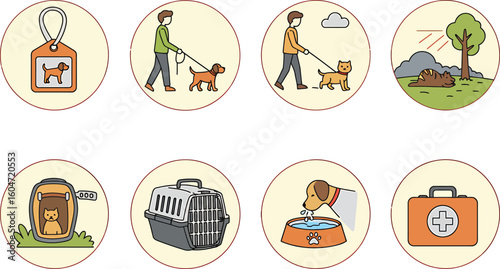 Dog Care Icons Pixel Art Illustrations