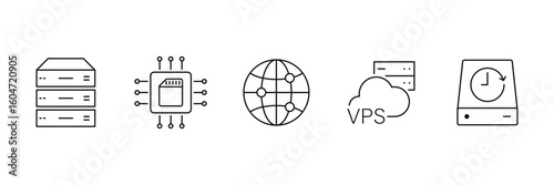 Data server chip network globe VPS cloud backup storage icon vector illustration for technology, hosting, processor, digital, internet, system, online, infrastructure, platform.