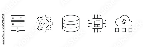 Cloud computing server database gear chip network connection icon vector illustration for hosting, storage, coding, technology, system, digital, processor, infrastructure.