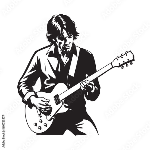 guitar player musician abstract sketch engraving vector illustration