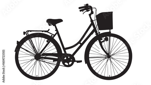 Silhouette of a vintage bicycle with a basket, illustration