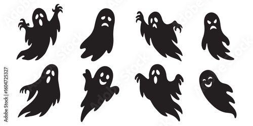 Halloween icons pumpkin witch hat broom ghost skull spider bat haunted house