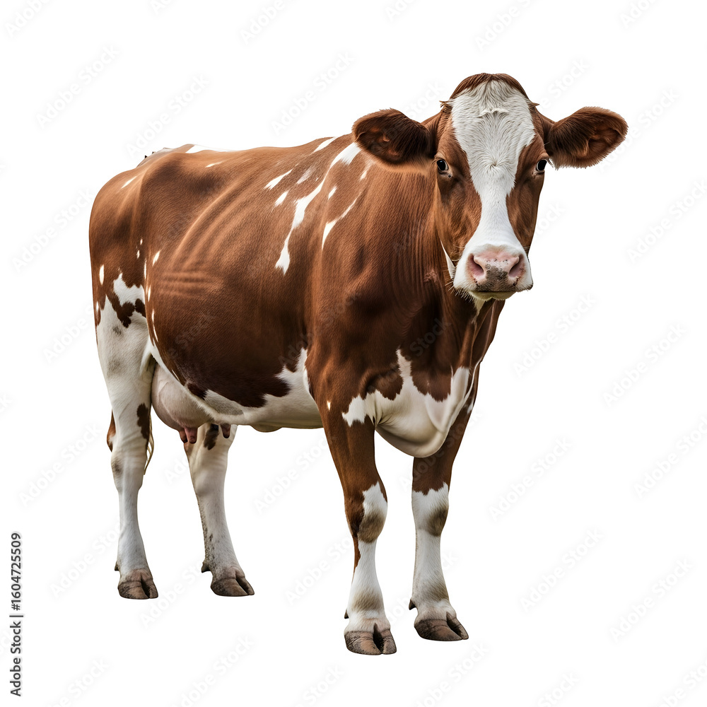 Brown and White Cow Standing on White Background. Brown and White Cow Standing on White Background.