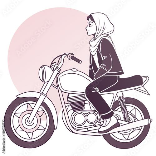 Stylish Beauty Girl in Trendy Fashion Posing Confidently with Superbike