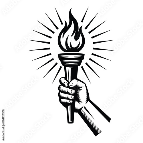 Hand Holding Flaming Torch Light Illustration