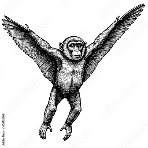 Flying monkey with wings soaring in the air  