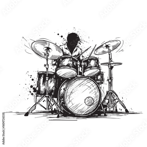drum player musician abstract sketch engraving vector illustration