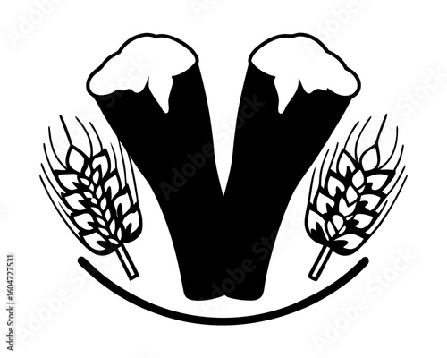 Two glasses of beer with wheat stalks silhouette