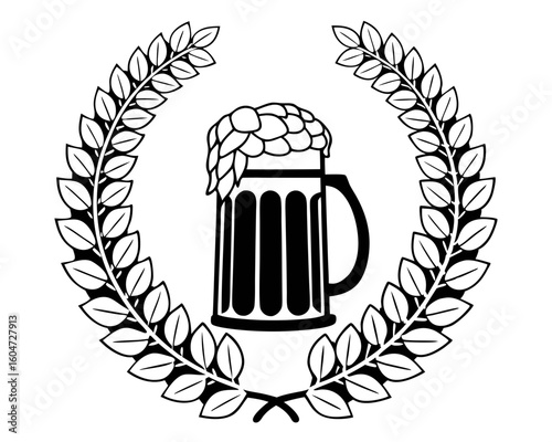 Beer mug laurel wreath silhouette