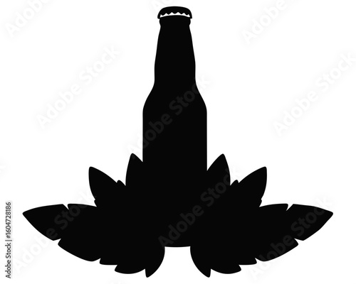 Beer bottle and hops silhouette