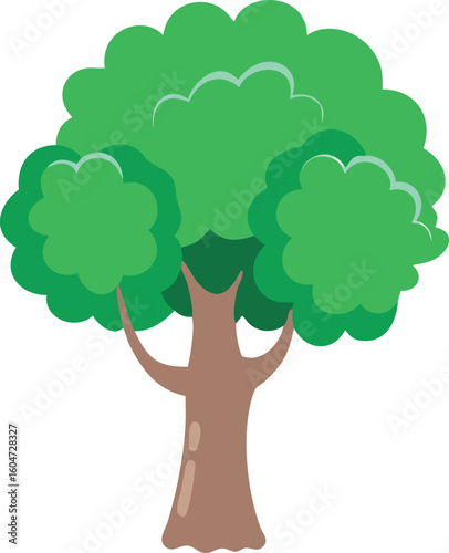 Lush green tree with brown trunk nature foliage