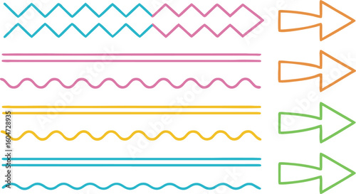 Zig zag wavy parallel lines and arrows zig zag lines