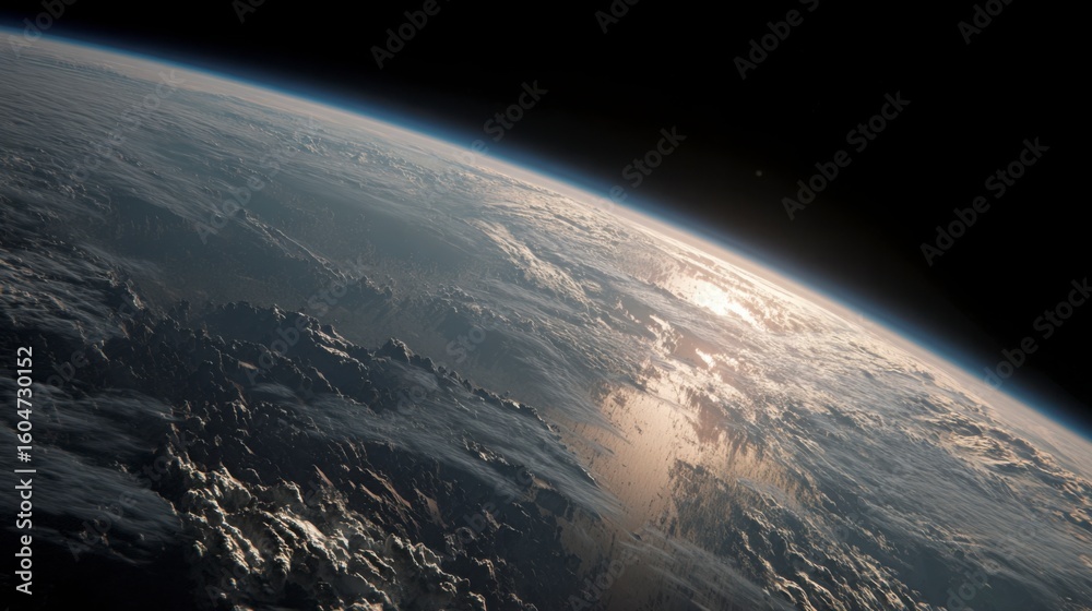 Fototapeta premium Surface of a tidally locked planet, sharp lighting contrast between day and night hemispheres