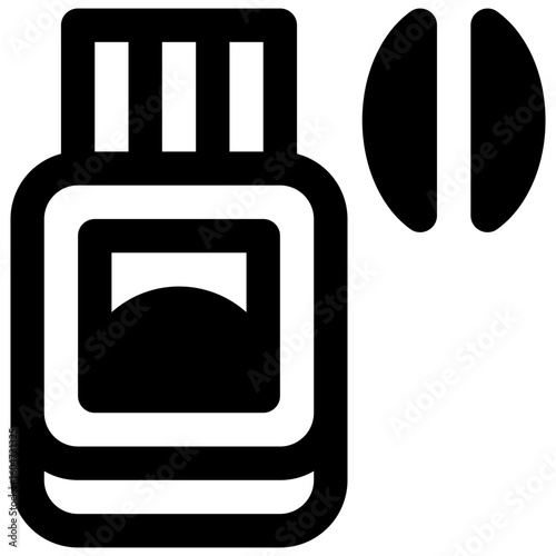 Instant coffee. Outlined stroke vector icon with black-filled details.
