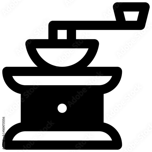 Manual coffee grinder. Outlined stroke vector icon with black-filled details.