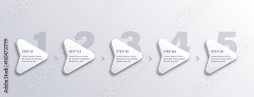 Minimalist White Grain 3D Cubic Infographic Vector Set with Business Process Banners and Numbered Labels
