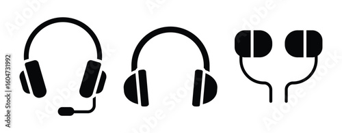 Various Headphone Designs Including Headset, Over-Ear, and Earbud Styles