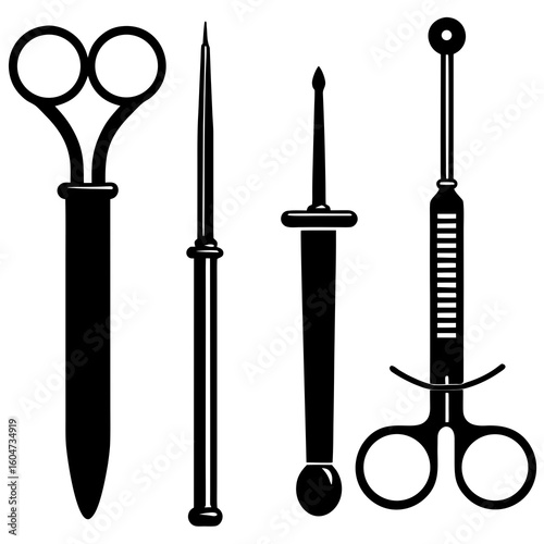 Historical Surgical Instruments vector silhouette