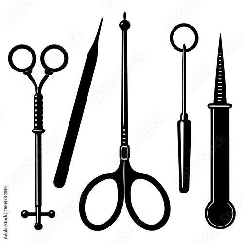Historical Surgical Instruments vector silhouette