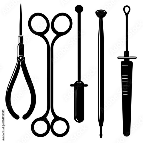 Historical Surgical Instruments vector silhouette