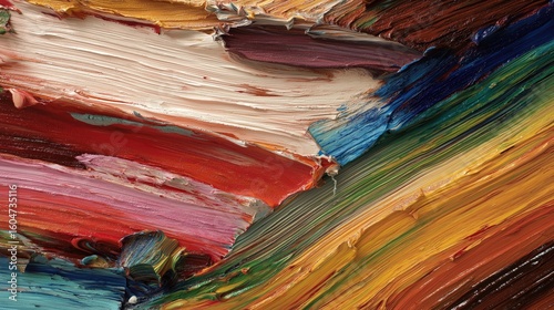 Oil paint texture with vibrant colors and thick brush strokes creating dynamic and expressive abstract composition full of energy and movement