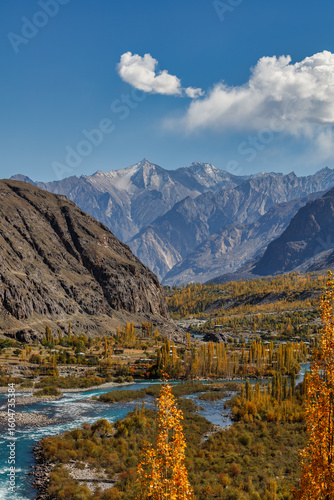 The autumn scenery with Hindu Kush mountain range in the background is very beautiful, Gahkuch,northern Pakistan.