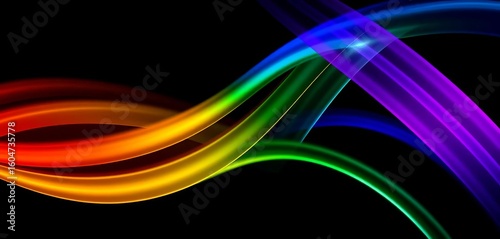 Abstract vibrant multicolored stripes on a black backdrop,  modern,  minimalist