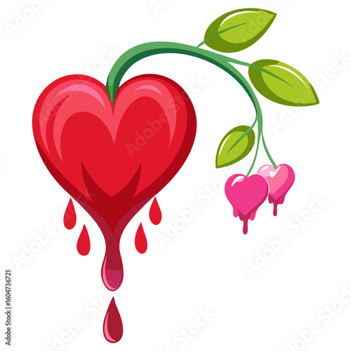 Red heart bleeding love vector illustration valentine's day heart break concept romantic design element
