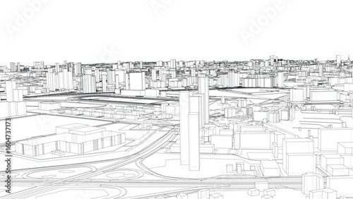 Urban modern landscape. Vector rendering of 3d