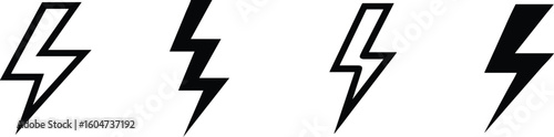 Electric Bolt Icon Set in Solid and Outline Style. Set of lightning bolt, Thunderbolt flat style stock vector.