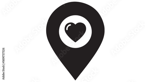 Free Download Black favorite location icon with heart symbol inside vector illustration - GFXLoad