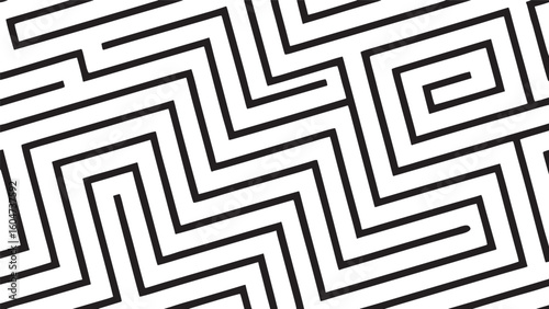 Geometric maze pattern black and white abstract