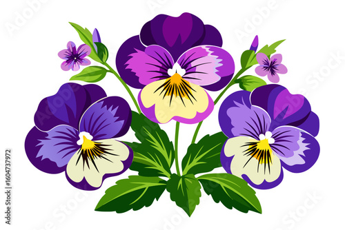 Beautiful purple pansy flower illustration vector graphic for design and decoration element