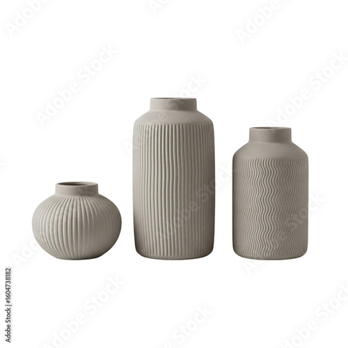 Schilderij op canvas Set of three modern beige ceramic vases with texture