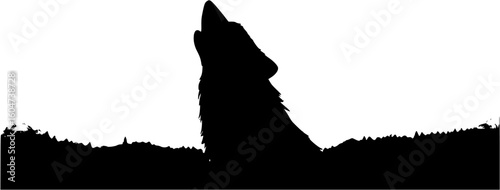 A vector image of a wolf howling at the moon, set against a gradient sunset sky with vibrant colors
