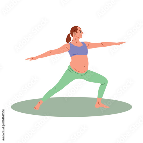 A pregnant woman doing yoga, perfect for pregnancy health, motherhood, and parenting designs. Pregnant woman outline flat vector concept. 