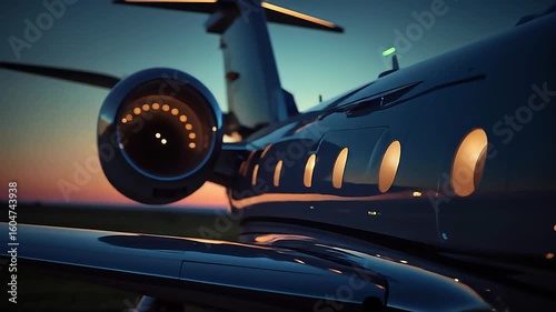 a private jet's rear section at dusk