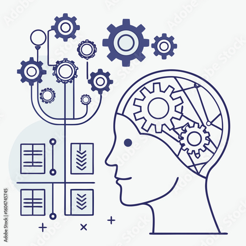 Artificial intelligence concept vector with digital brain neural network circuit pattern and machine learning icons




