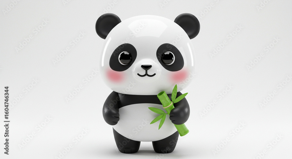 Fototapeta premium Happy Panda with Bamboo