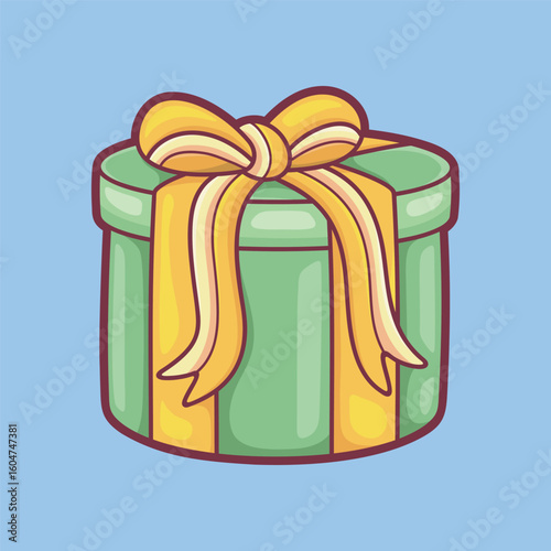 Outline Green Gift Box with Yellow Ribbon