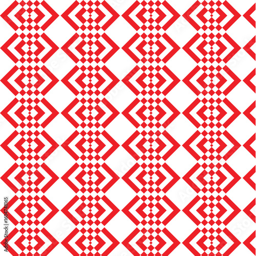 Repeating Red Geometric Rhombus and Square Shapes on White