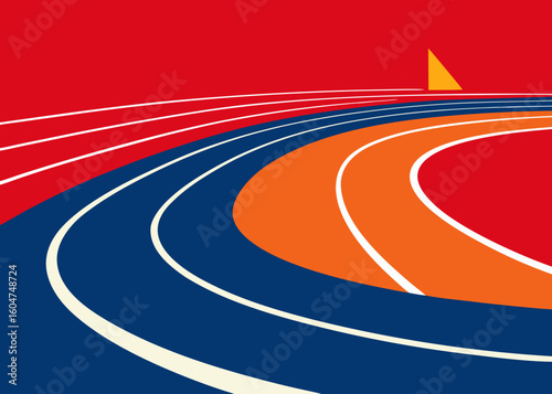 Abstract running track with bold colors and geometric shapes