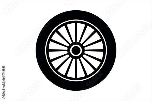 Black spoked wheel on white background tire transportation